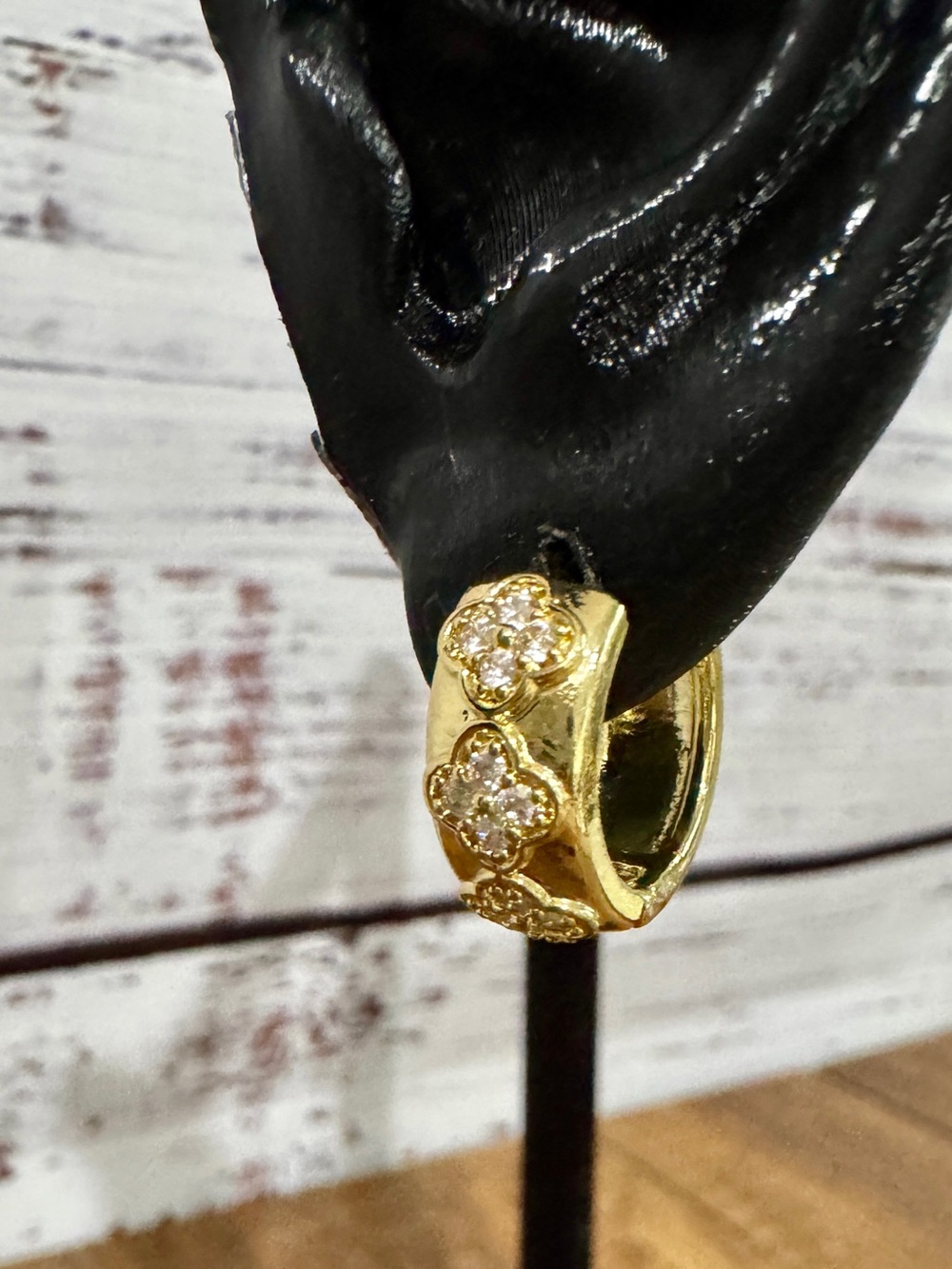 Gold Clover Pavé Huggie Earring